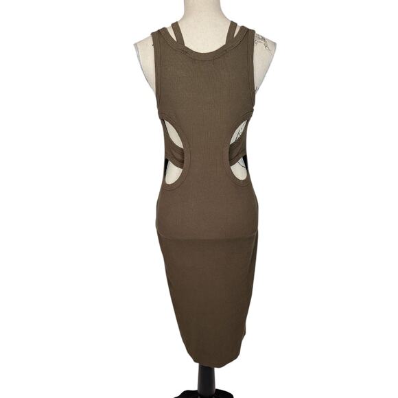 T.LA Ribbed Cutout Bodycon Midi Dress Brown Tank Style Size Small - Picture 3 of 16